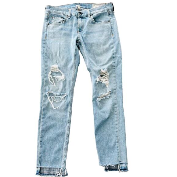 rag & bone 10" Dre Capri Size 25 Step Raw Hem Mid Rise Distressed Light Wash - Picture 2 of 8